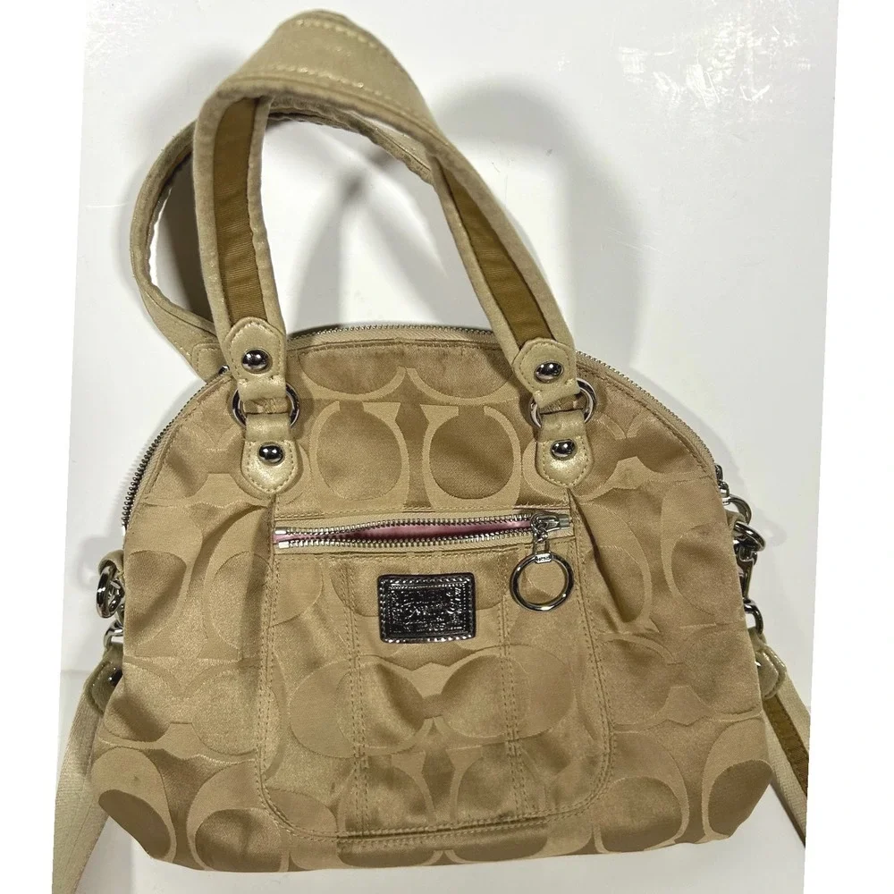 Coach Poppy Signature Sateen Lurex Dome Satchel Khaki Crossbody Bag 18708 Y2K